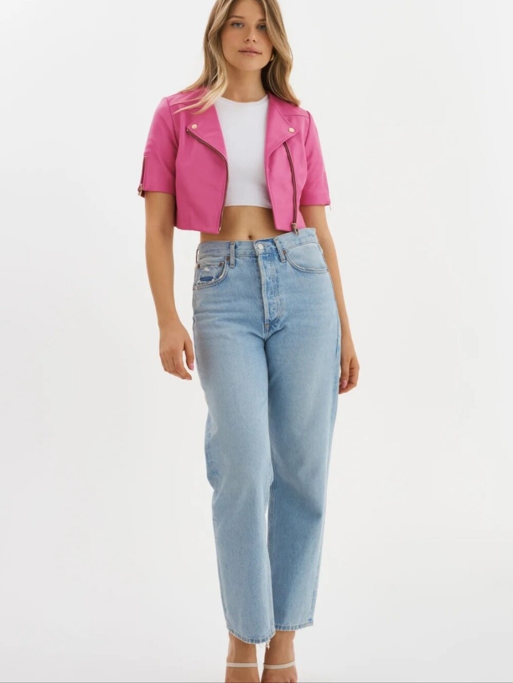 Kirsi Gold Cropped Biker Jacket